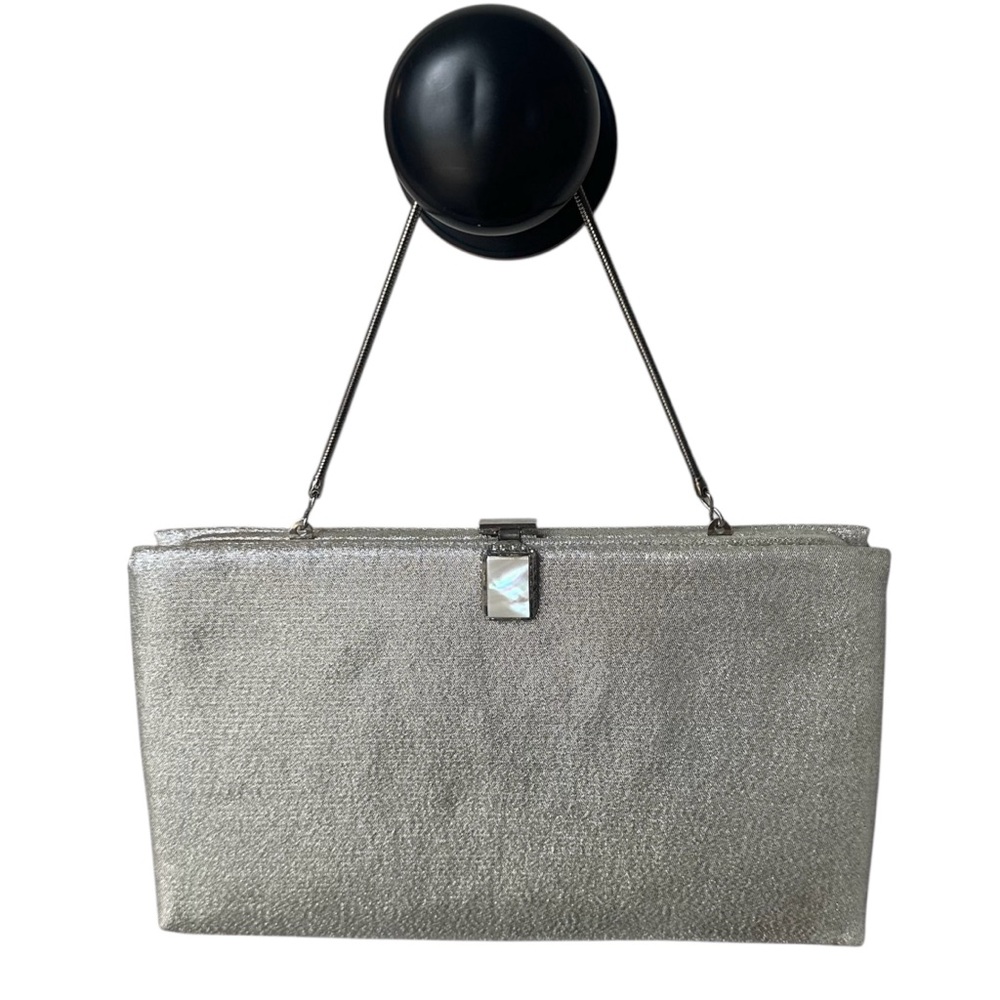 Vintage After Five Silver Metallic Evening Bag Purse Clutch Mother-of-Pearl USA